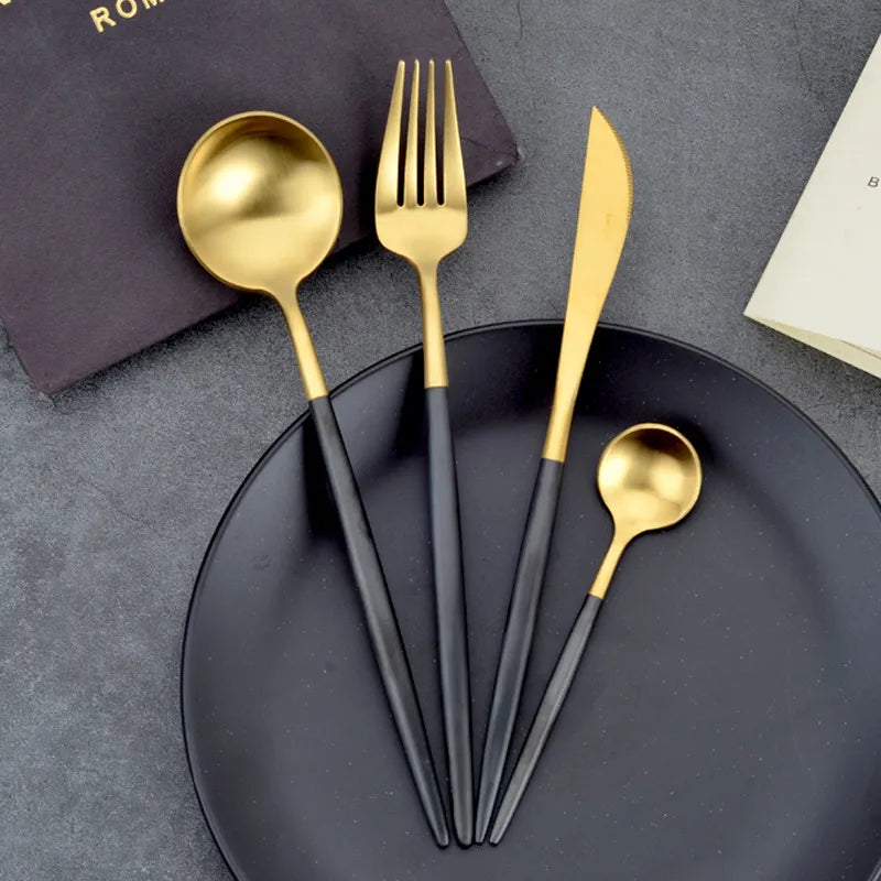 Regal Black and Gold Cutlery Set